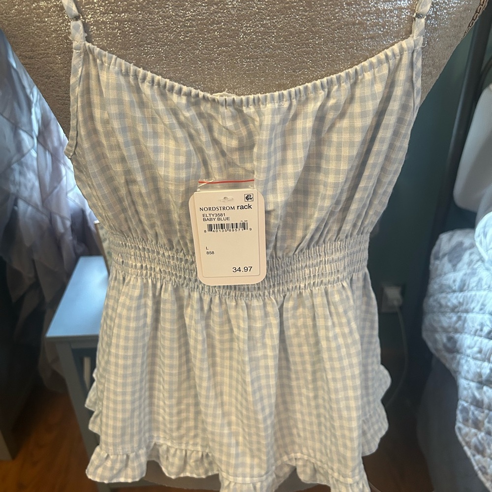 Blue Gingham Sleeveless Top